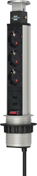 Brennenstuhl tower power stekkerdoos met usb stekkerdoos (zilver zwart)