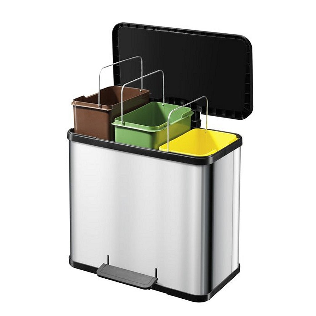 Hailo 0633-200 öko trio plus l Treteimer 3x9l Edelstahl schwarz