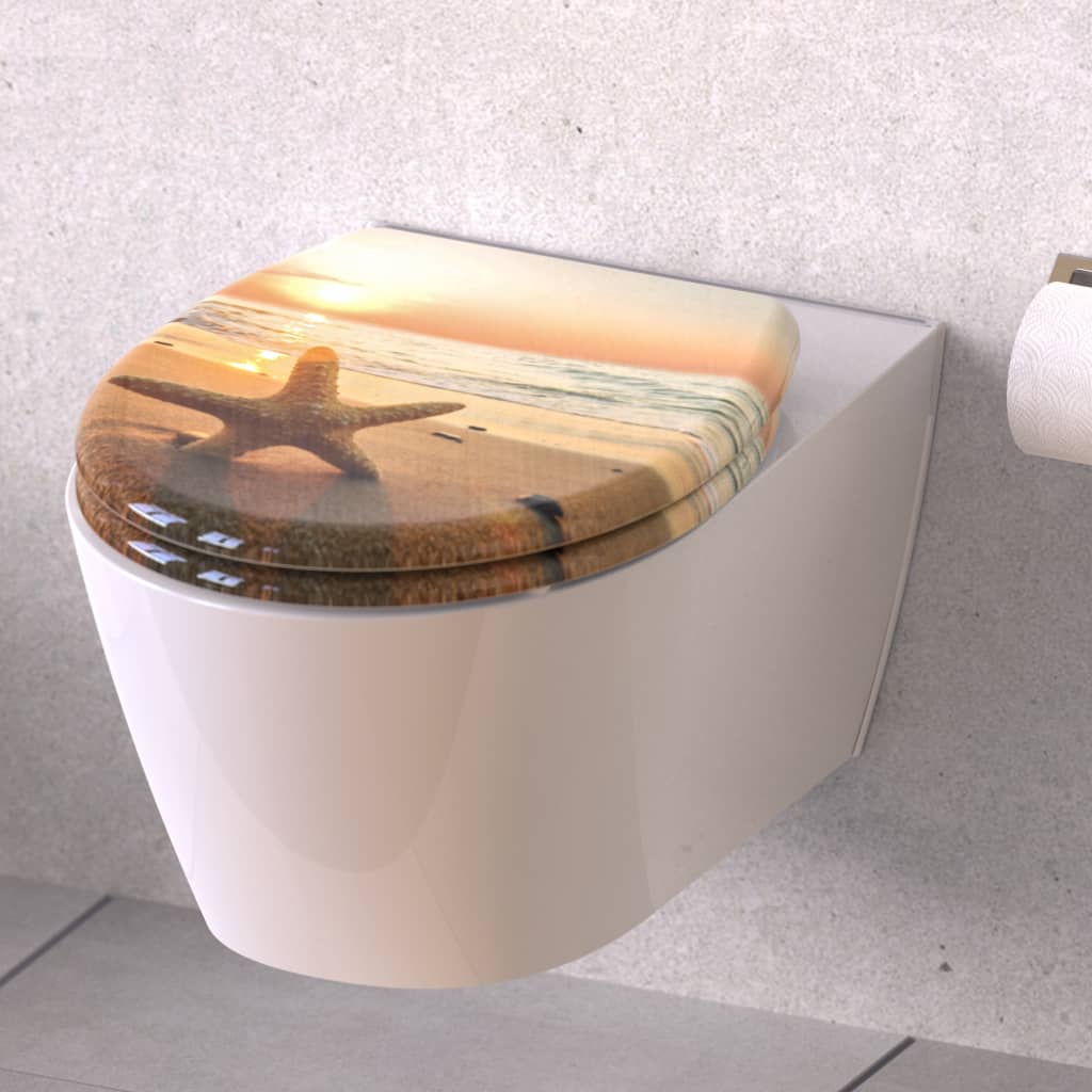 SCHÜTTE WC-Sitz mit Absenkautomatik, Seestern-Motiv, Duroplast mit Aufdruck