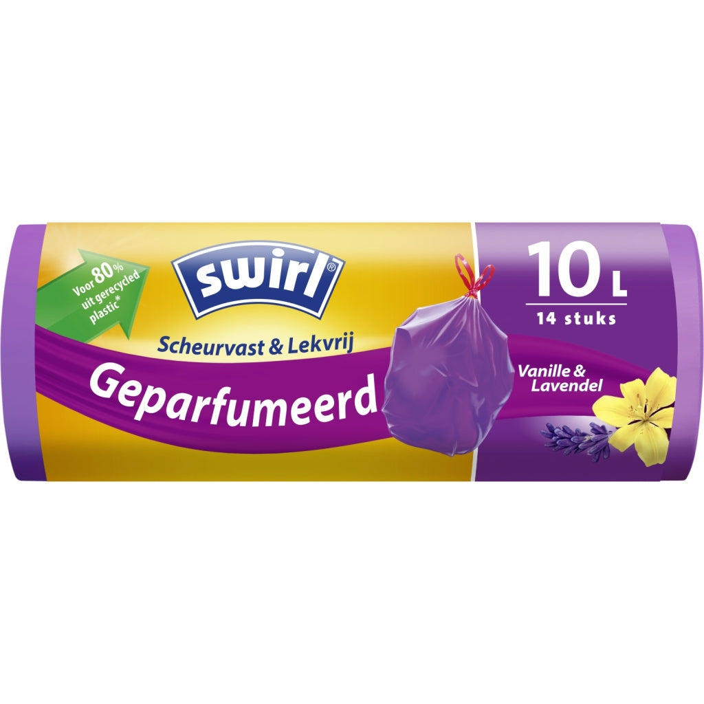 Swirl pedaalemmerzakken met trekband geparfumeerd vanille-lavendel 10l 14 stuks