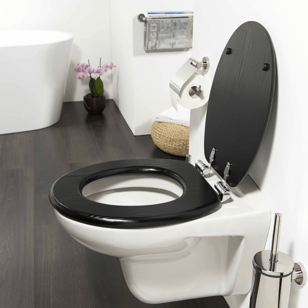 Tiger WC-Sitz mit Absenkautomatik, schwarz gewaschenes MDF, schwarz, 252030746