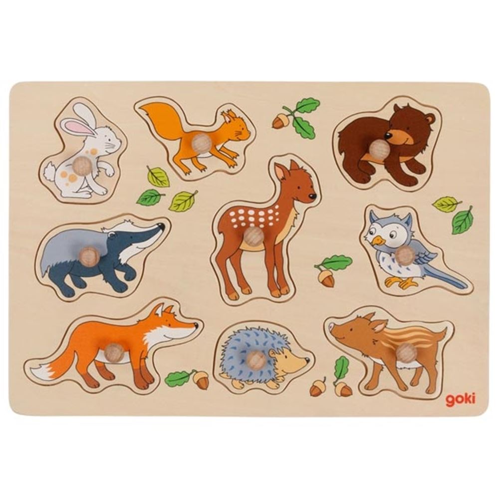 Goki Holz-Steckpuzzle Waldtiere, 9-teilig.