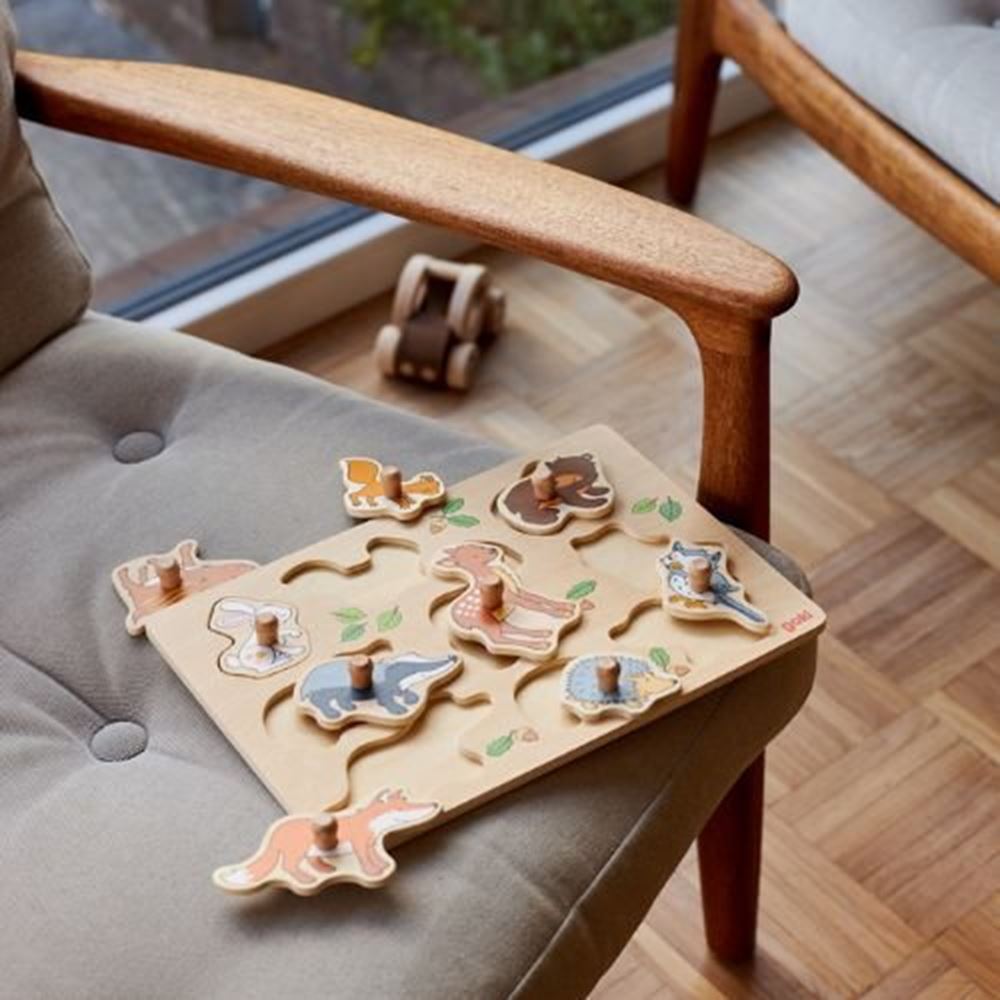 Goki Holz-Steckpuzzle Waldtiere, 9-teilig.