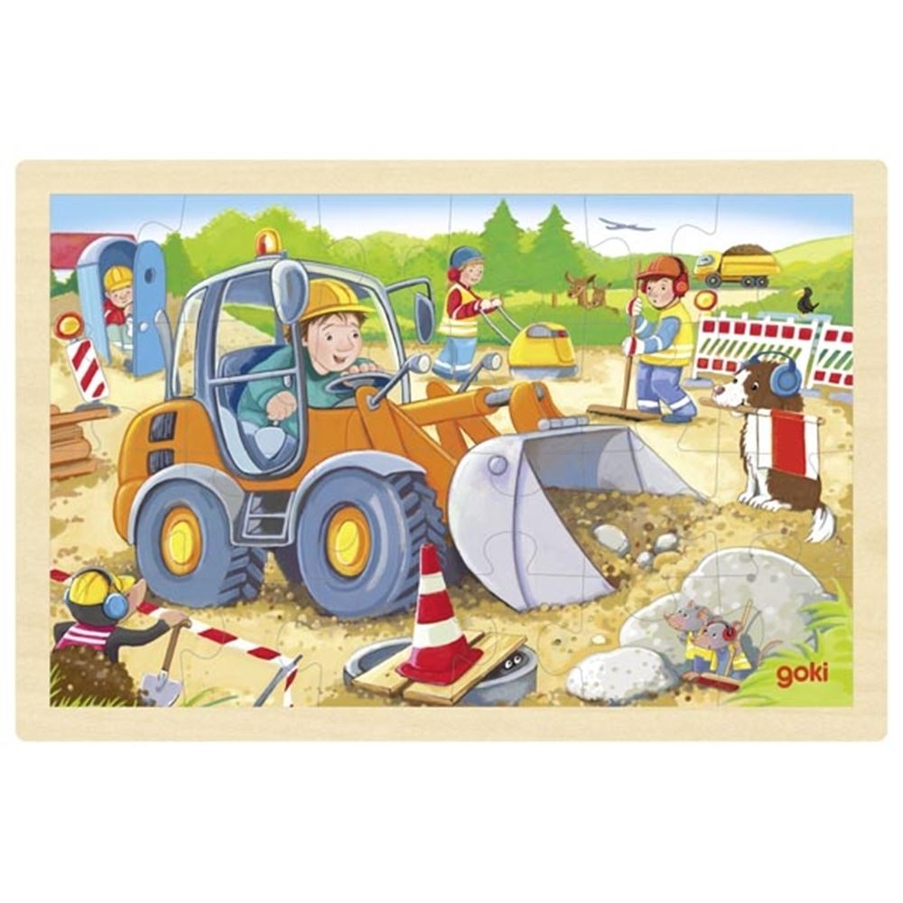 Goki Holzpuzzle Baustelle, 24 Teile.