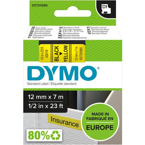 Tapes dymo d1 polyester 12mmx7m zwart-geel glanzend