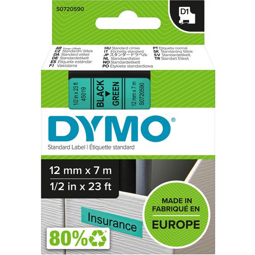 Tapes dymo d1 polyester 12mmx7m zwart-groen glanzend