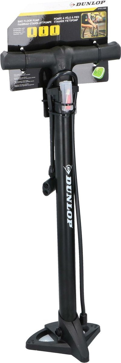 Dunlop Fahrradpumpe stehend mit zuätzlichen Ventilen schwarz