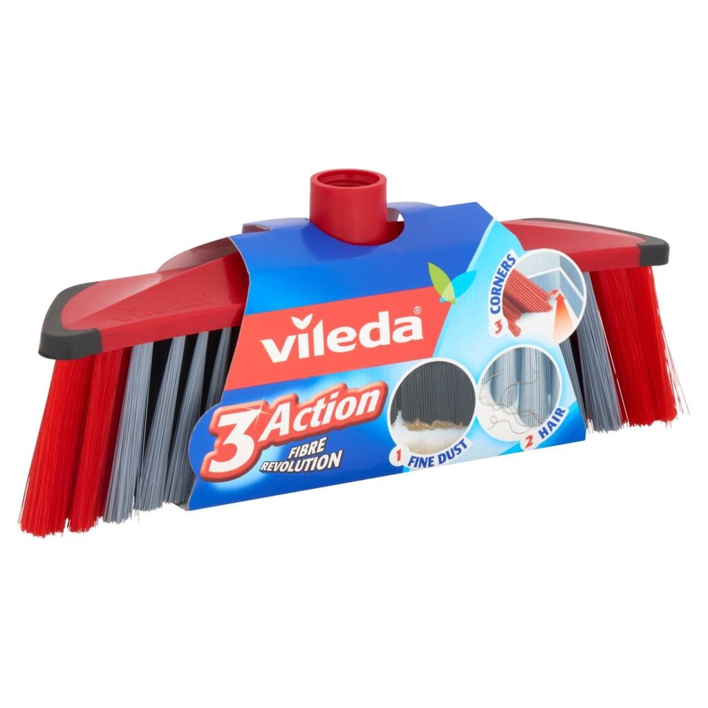 Vileda 3-Aktionsbesen für den Innenbereich, rot-grau