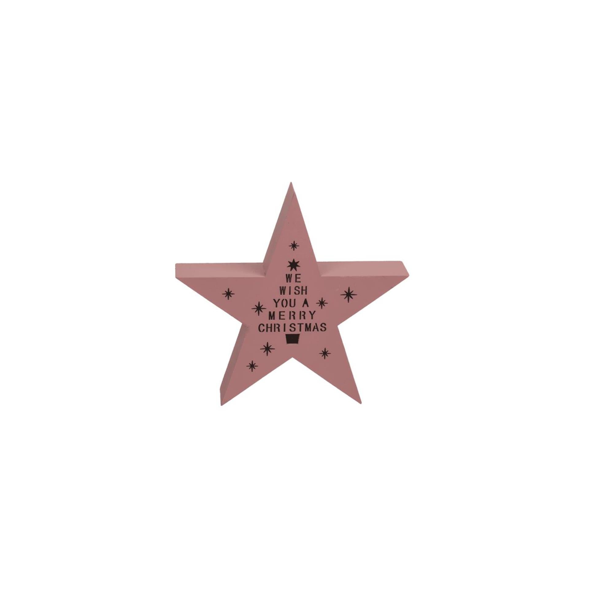 Ootb led staande ster hout roze 18x4x17cm