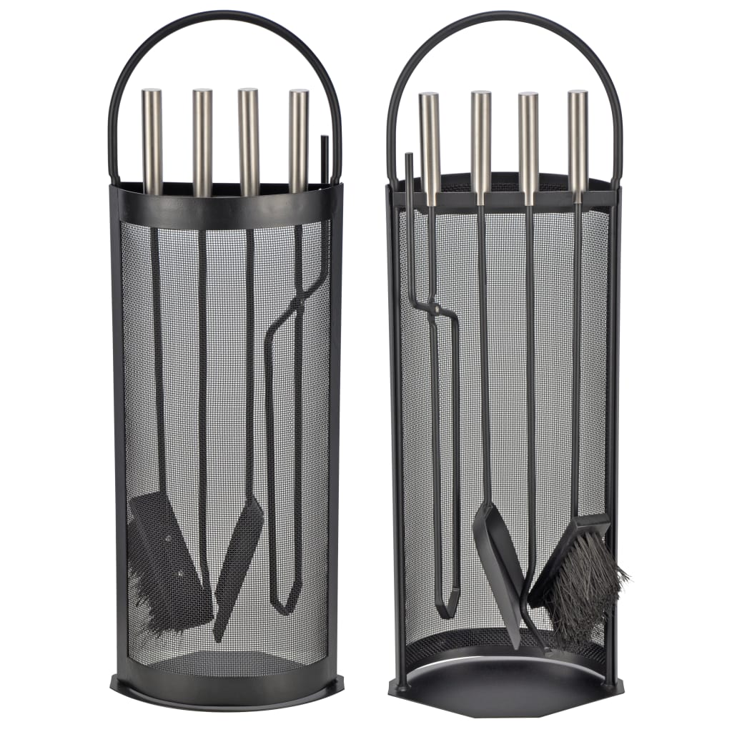 HI 5-teiliges Kaminbesteck-Set 23x14,8x66 cm schwarz