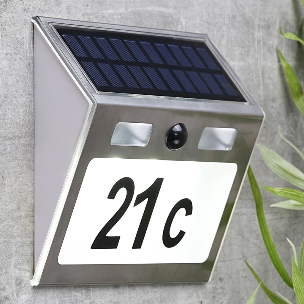 Hausnummernleuchte „HI“, solarbetrieben, LED, silberfarben