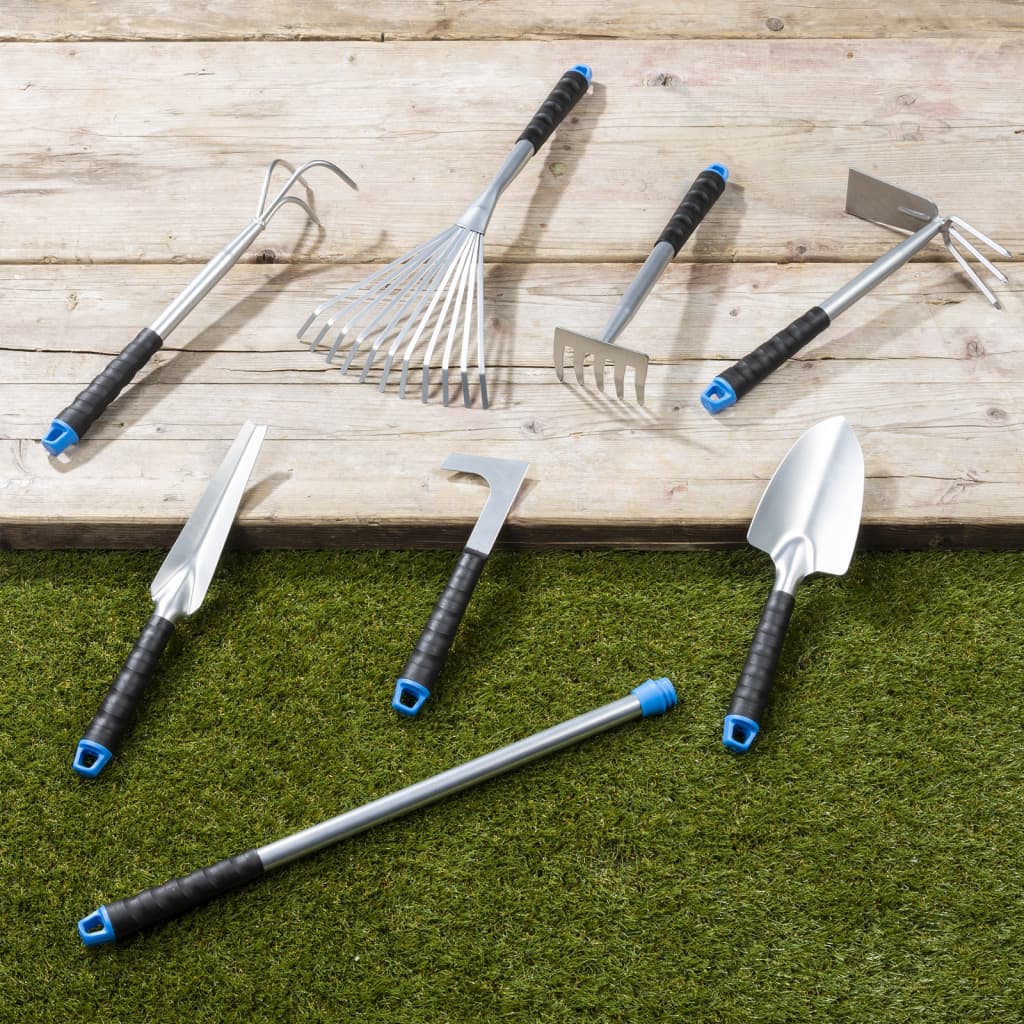 HI 8-teiliges Gartengeräte-Set, Metall, silberfarben