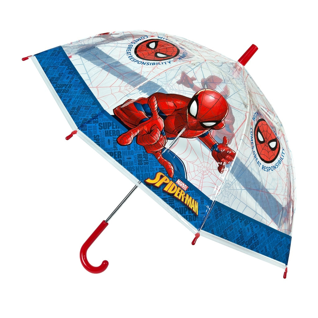 Spiderman-Kinderregenschirm 66 cm blau rot transparent