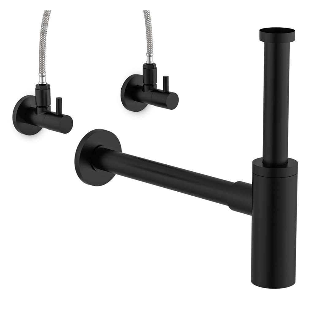 Schutte design hoekstopkraan van messing | 1 2 x 3 8 of 10 mm | met rozet| mat zwart - 98166120 - 98166120