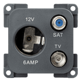 C-line 12 volt contactdoos met antenne en satelliet aansluiting antraciet - verpakt