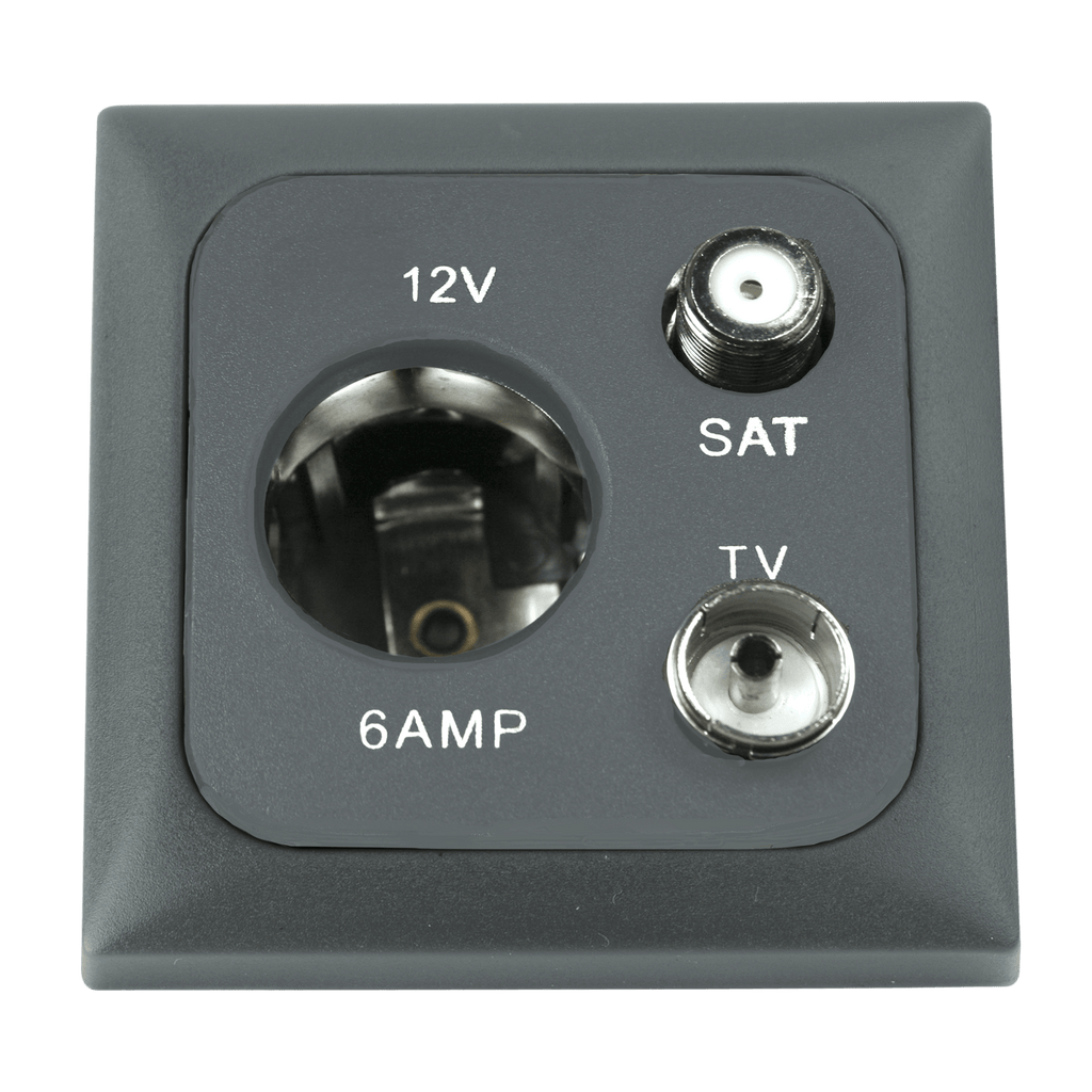 C-line 12 volt contactdoos met antenne en satelliet aansluiting met opal afdekraam antraciet - zonder verkoopverpakking