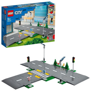 Lego ® city wegplaten 60304 bouwset; bouwbare speelgoedweg; maak de wegplaten vast aan je stad om deze uit te breiden; met lantaarnpalen, stoplichten, verkeersborden, bomen en planten, verkeersdrempels en een zebrapad (112 onderdelen)