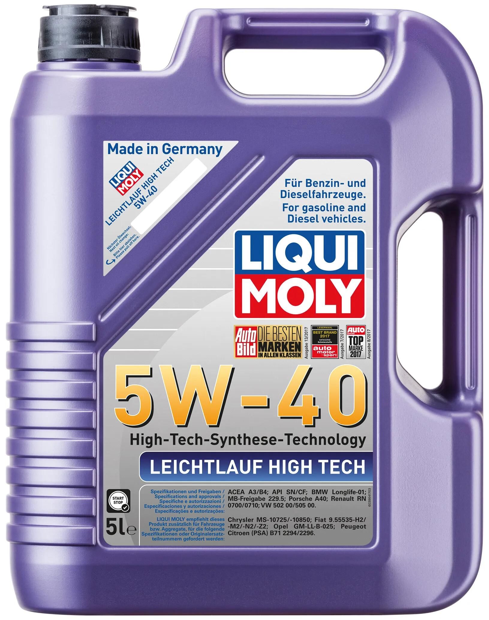 Liqui moly motoröl leichtlauf high tech leichtl. high tech 5w40 lm 5 ltr.