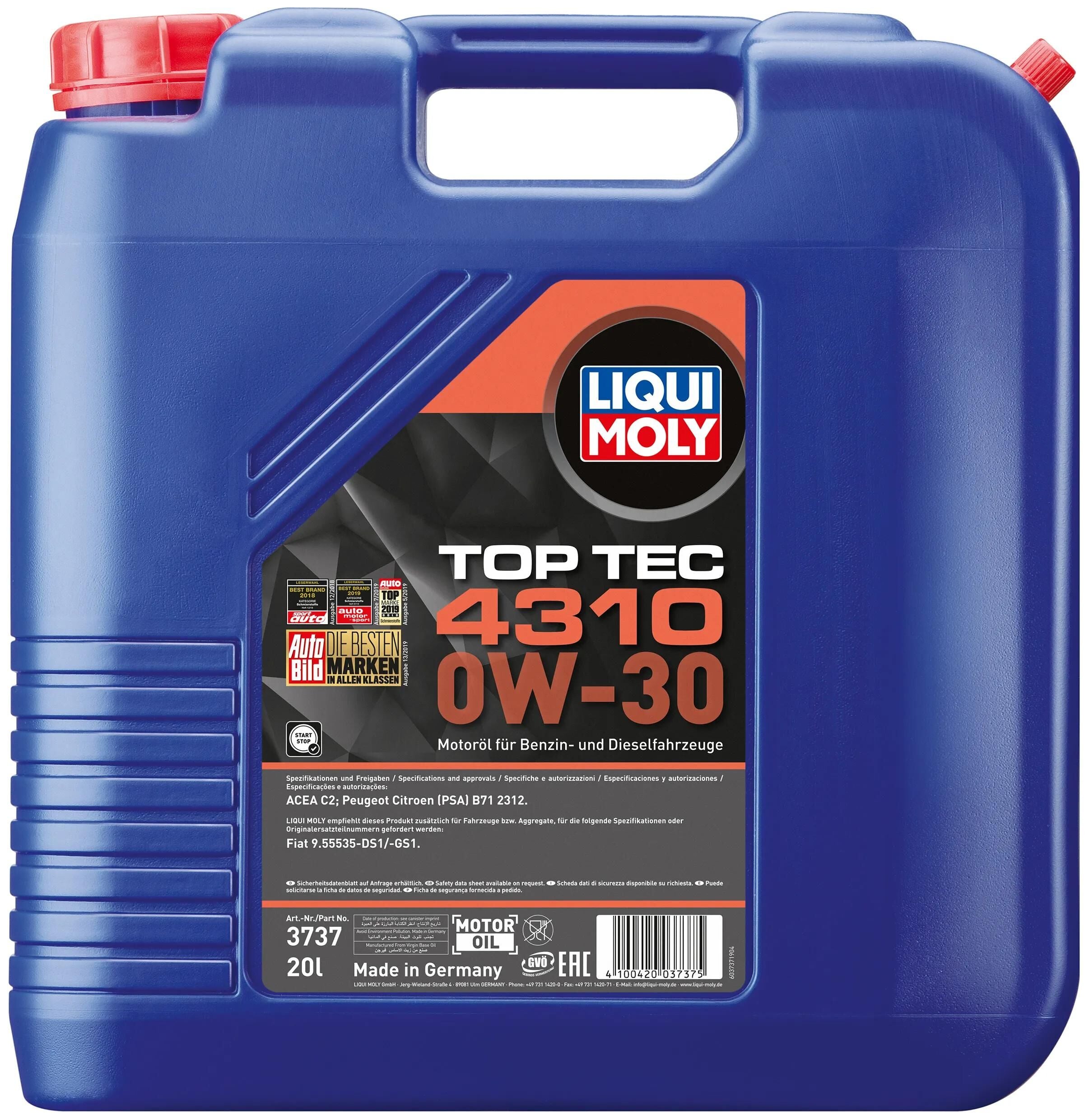 Liqui moly motoröl top tec 4310 top tec 4310 0w-30 20l
