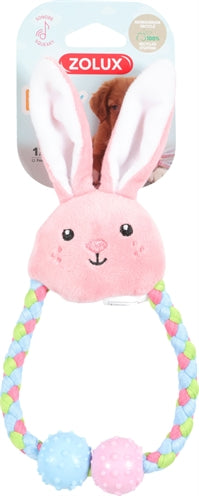 Zolux Welpe Tiny Plush Kaninchen mit Seilrosa