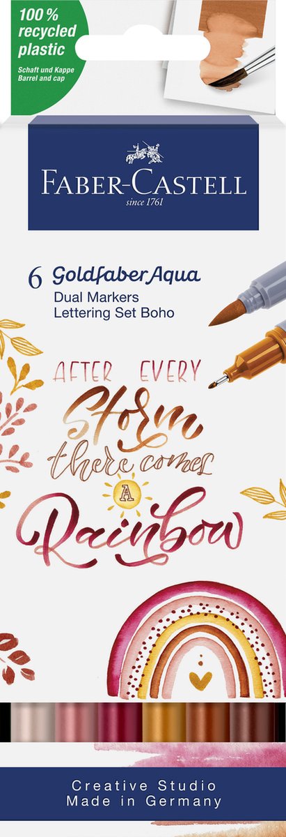 Faber-castell - duo aquarel marker - goldfaber - etui 6 stuks - boho letteringset - brush 0,6mm - fc-164518