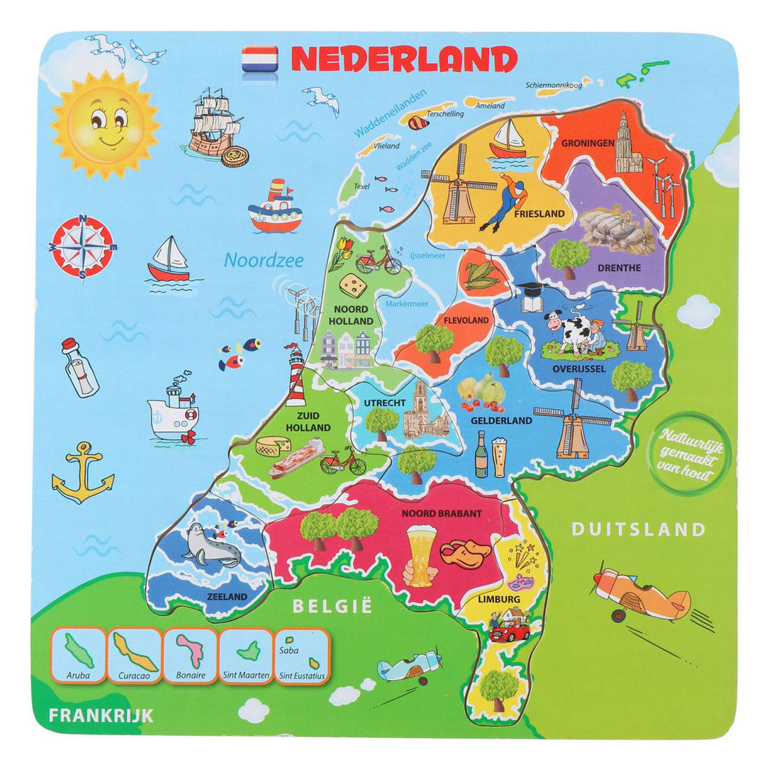 Holzpuzzle-Karte der Niederlande, 13 Teile.