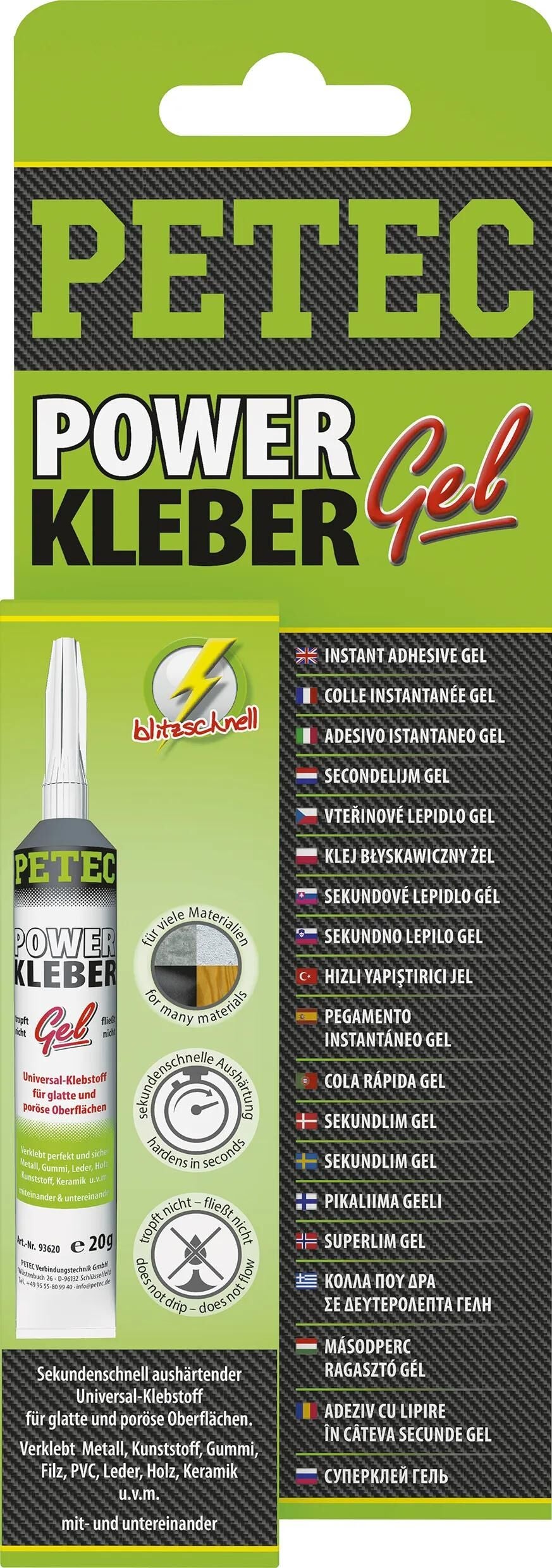 Petec universalklebstoff power kleber gel univ. adhesive 20g sb tube