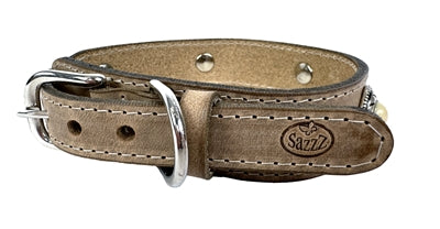 Sazzz Hundehalsband Boho Treasure Stone Vintage Leder Beige