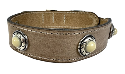 Sazzz Hundehalsband Boho Treasure Stone Vintage Leder Beige