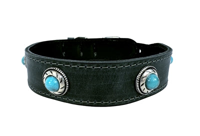 Sazzz Hundehalsband Boho Treasure Stone Vintage Leder Anthrazit