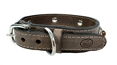 Sazzz Hundehalsband Boho Treasure Stone Vintage Leder Braun