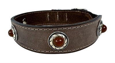 Sazzz Hundehalsband Boho Treasure Stone Vintage Leder Braun