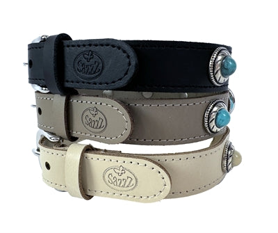 Sazzz Hundehalsband Adventure Stone Leder Schwarz