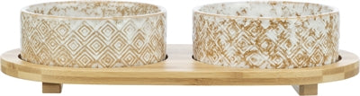 Trixie - voerbak waterbak - set - keramiek bamboe - wit natuur - 2x800 ml