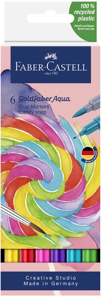 Faber-castell - duo aquarel marker goldfaber - etui 6 stuks candy shop - brush 0,6mm - fc-164528