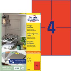 Avery gekleurde etiketten, rood, 105,0 x 148,0 mm, permanent klevend