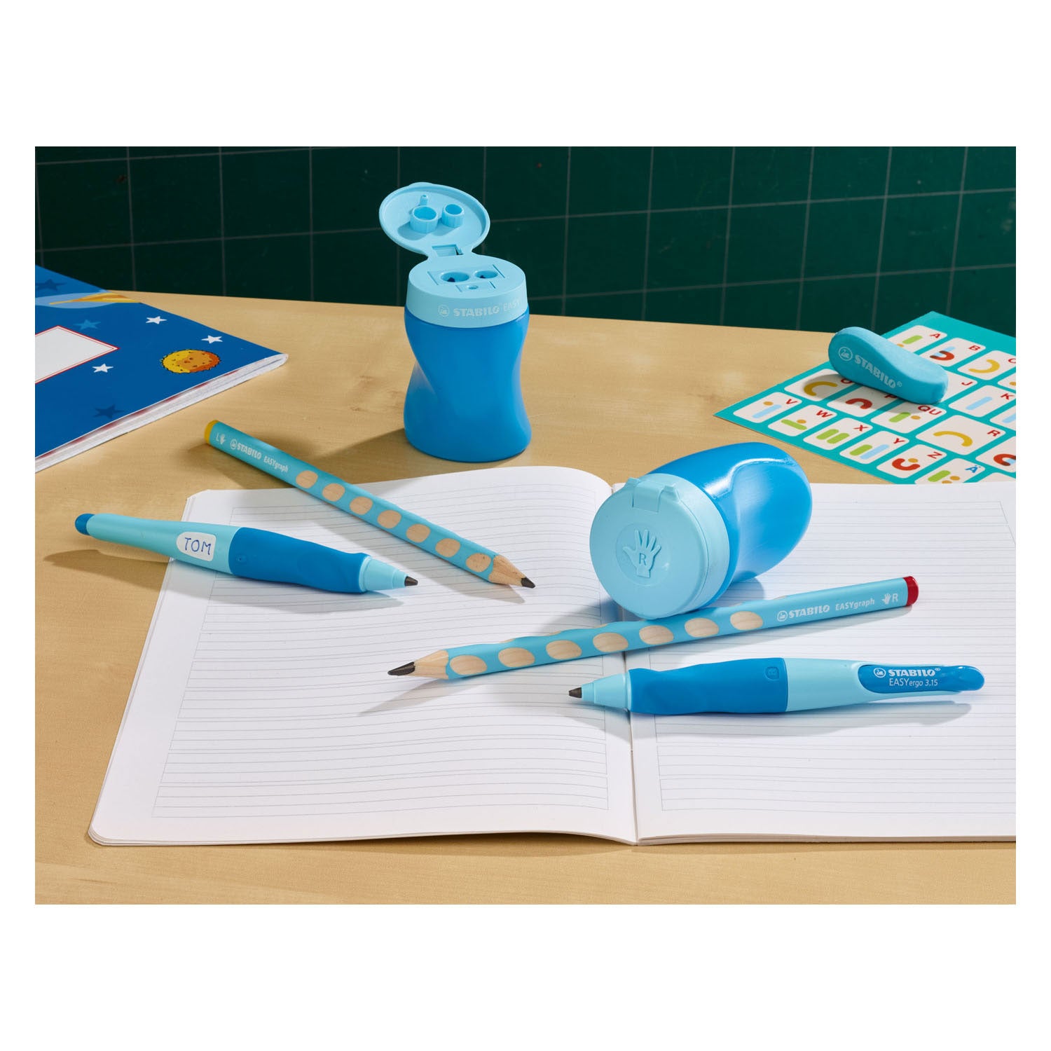 Stabilo easysharpener - 3 in 1 puntenslijper - links - blauw