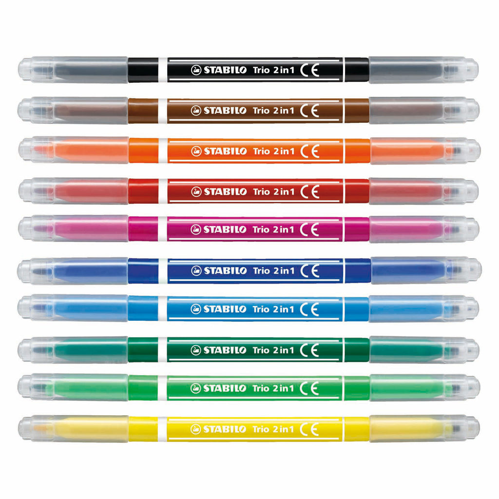 Stabilo trio 2 in 1 - viltstift en fineliner in een - set 10 stuks