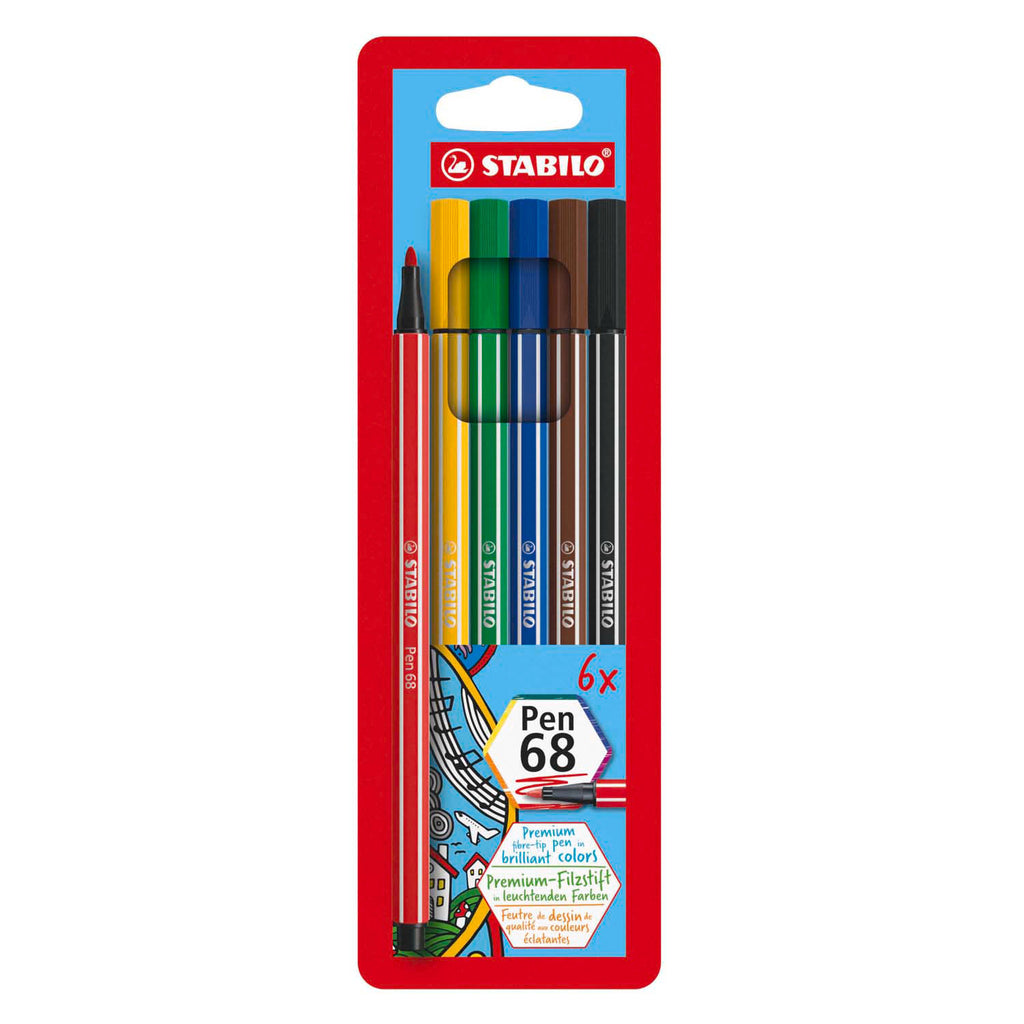 Stabilo viltstift premium pen 68 1 mm verschillende kleuren 6 stuks