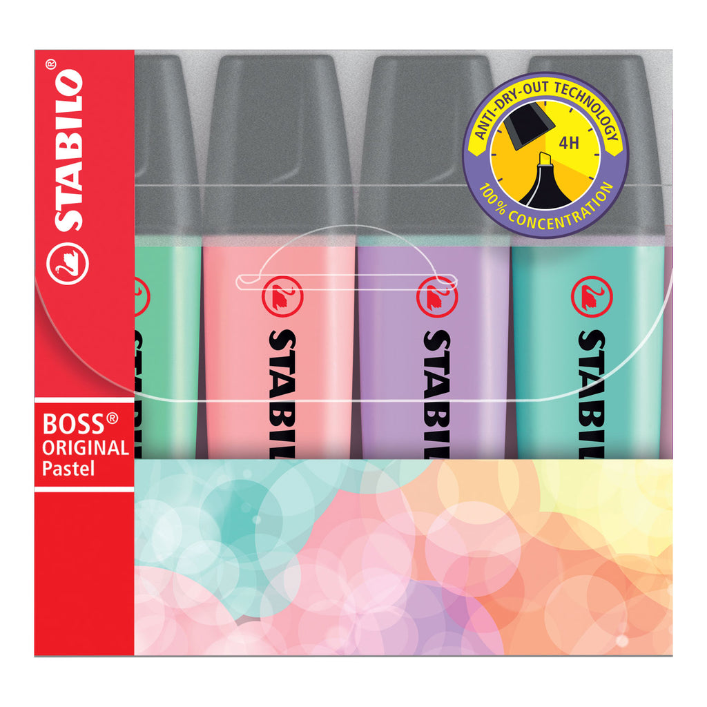 Stabilo Boss Original Pastell-Textmarker-Set mit 4 Stiften