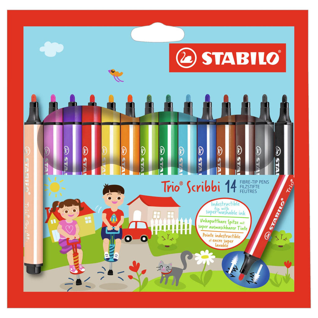 Stabilo trio scribbi - Filzstift mit federgelagerter Spitze - Set mit 14 Stück.