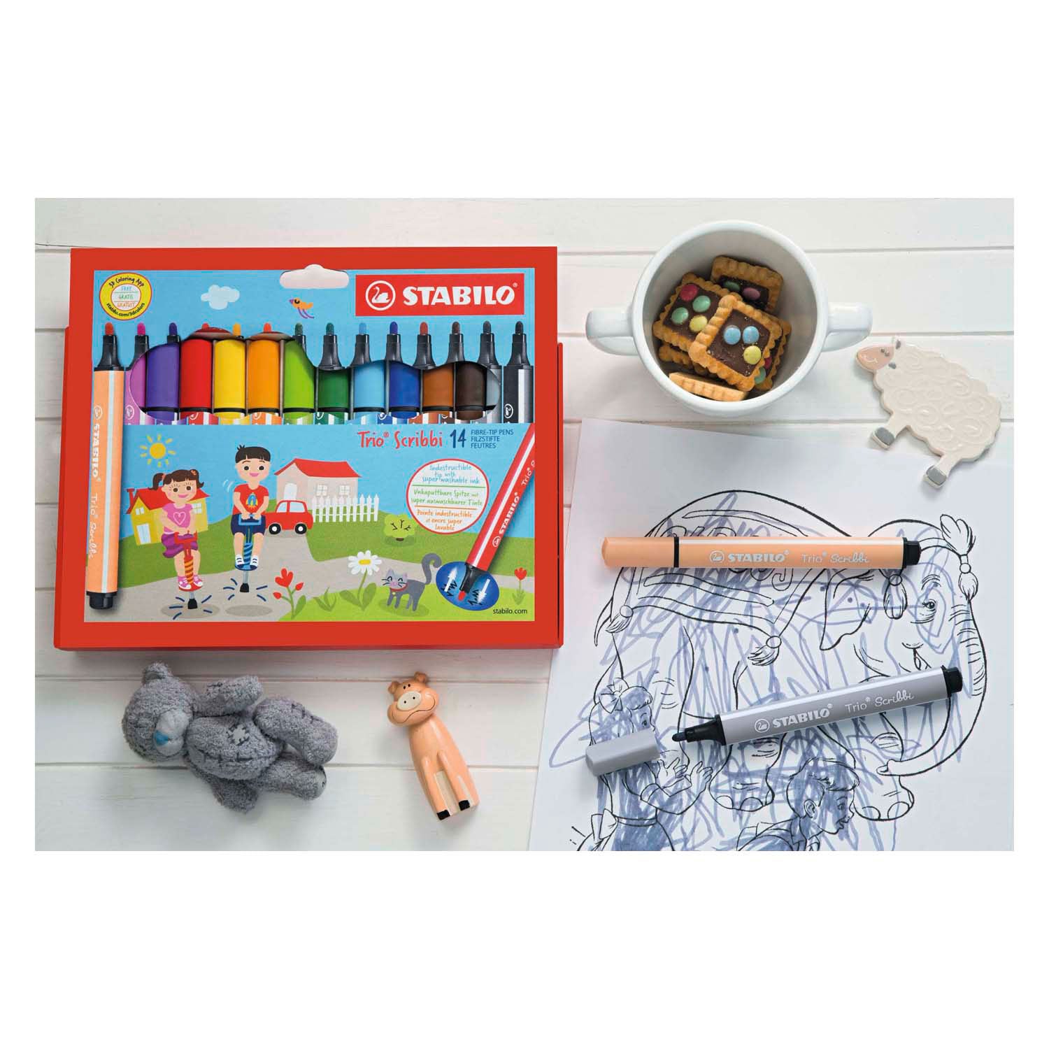 Stabilo trio scribbi - Filzstift mit federgelagerter Spitze - Set mit 14 Stück.