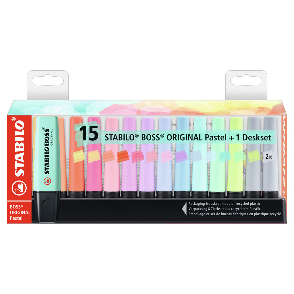 Stabilo Boss Original Pastell-Textmarker – 15-teiliges Schreibtischset