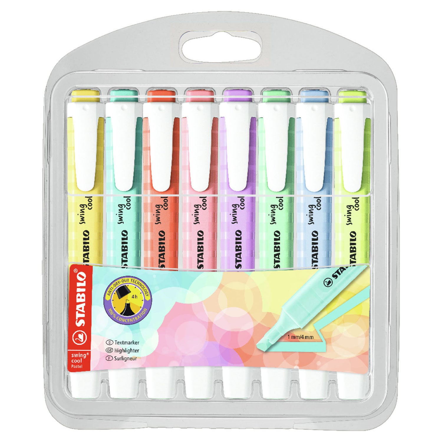 Stabilo swing cool - markeerstift - perfect voor onderweg - pastel - etui met 8 kleuren
