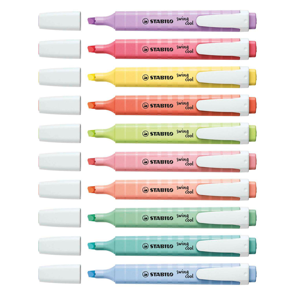 Stabilo swing cool - markeerstift - perfect voor onderweg - pastel - etui met 8 kleuren