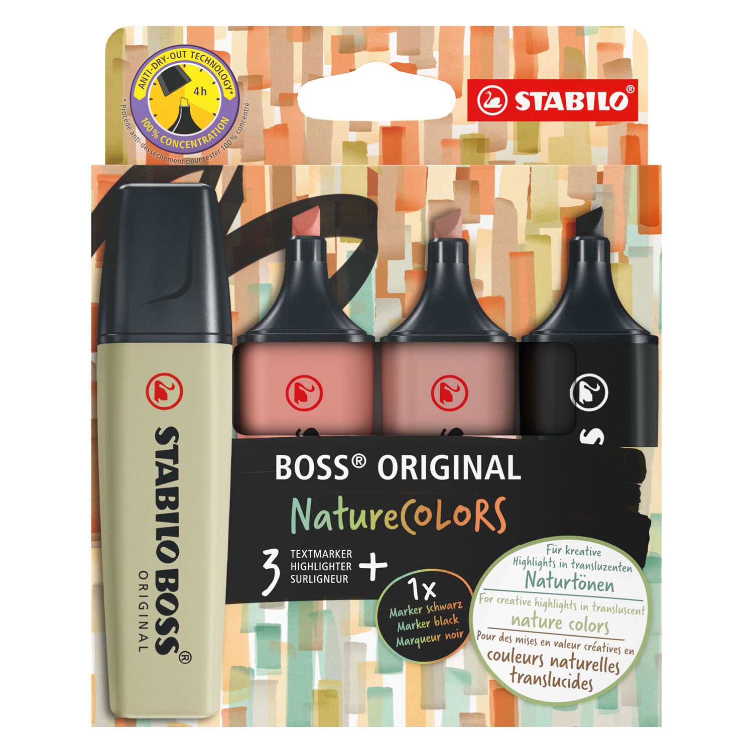 Stabilo boss original - markeerstift - set 4 stuks - naturecolors