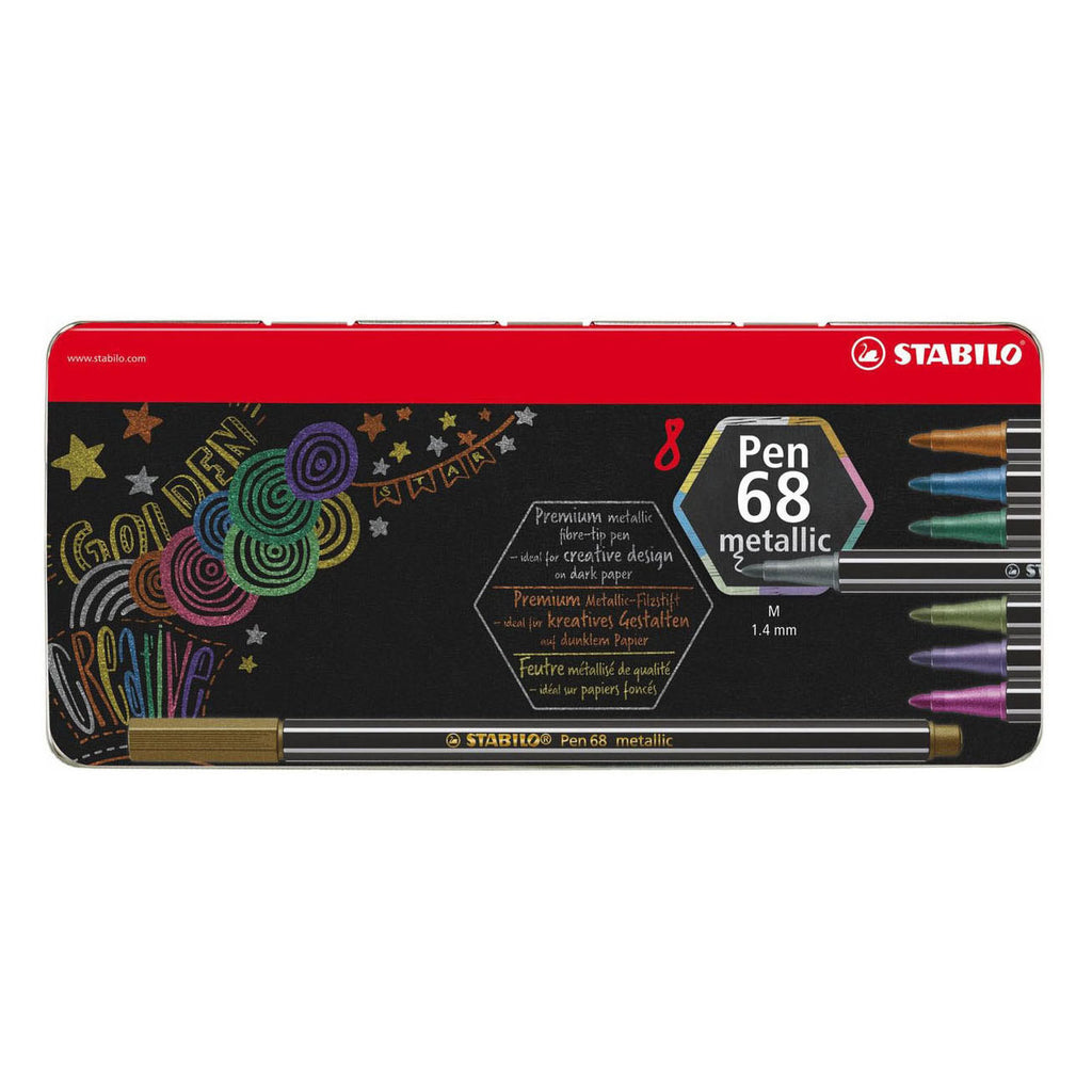Stabilo pen 68 metallic viltstiften in metalen doos - 8dlg.