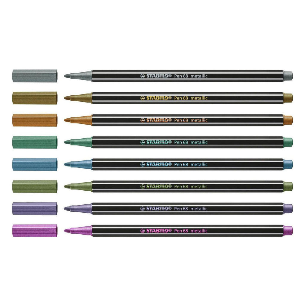 Stabilo pen 68 metallic viltstiften in metalen doos - 8dlg.