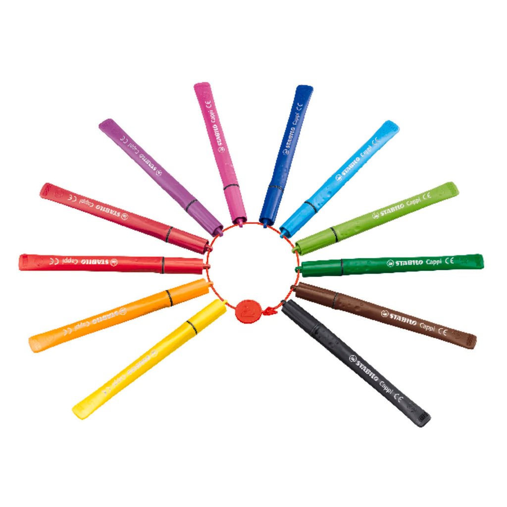 Stabilo cappi - viltstift - nooit meer je dop kwijt dankzij de dopring - etui met 18 kleuren + 2 dopringen