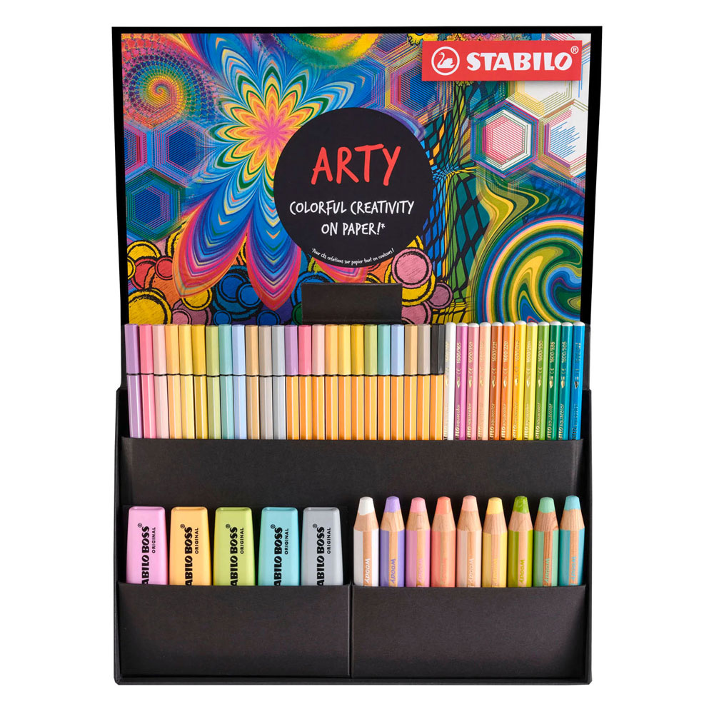 Stabilo boss original, woody 3 in 1, aquacolor, pen 68 en point 88 - creative arty mix set in luxe box - met 50 stuks